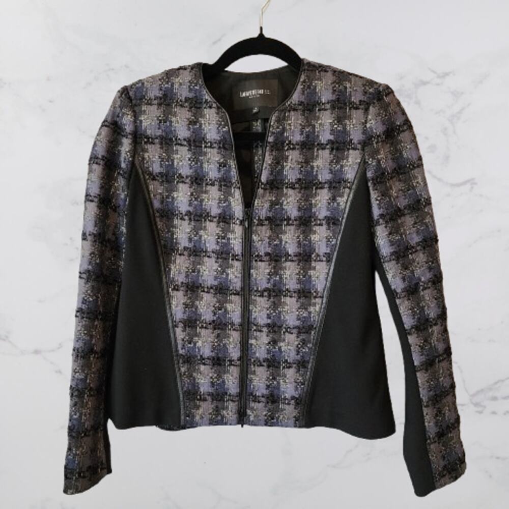 Lafayette New York 148 Check Shimmer Blazer Jacket Size 4 Petite Short
